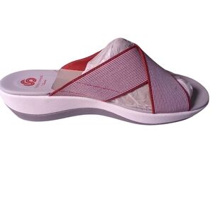 New Cloudsteppers By Clarks  Arla Elin Red and White Women's Slide Sandals 8M